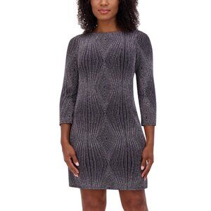 Jessica Howard Glitter-Knit T-Body 3/4-Sleeve Dress – Black & Silver (NWT 6)